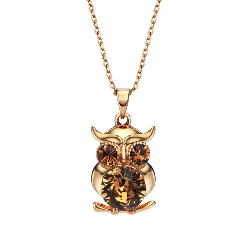 Vintage Austria Rhinestone Cute Owl Charm Necklaces & Pendants Fashion Mother Girl Gift Statement Jewelry