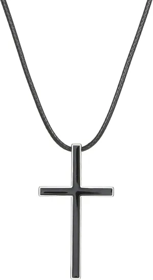 Vintage Cross Pendant Necklace Retro Leathers Chain Necklace Adjustable Length Necklace for Retro Lover, 45 5cm, black