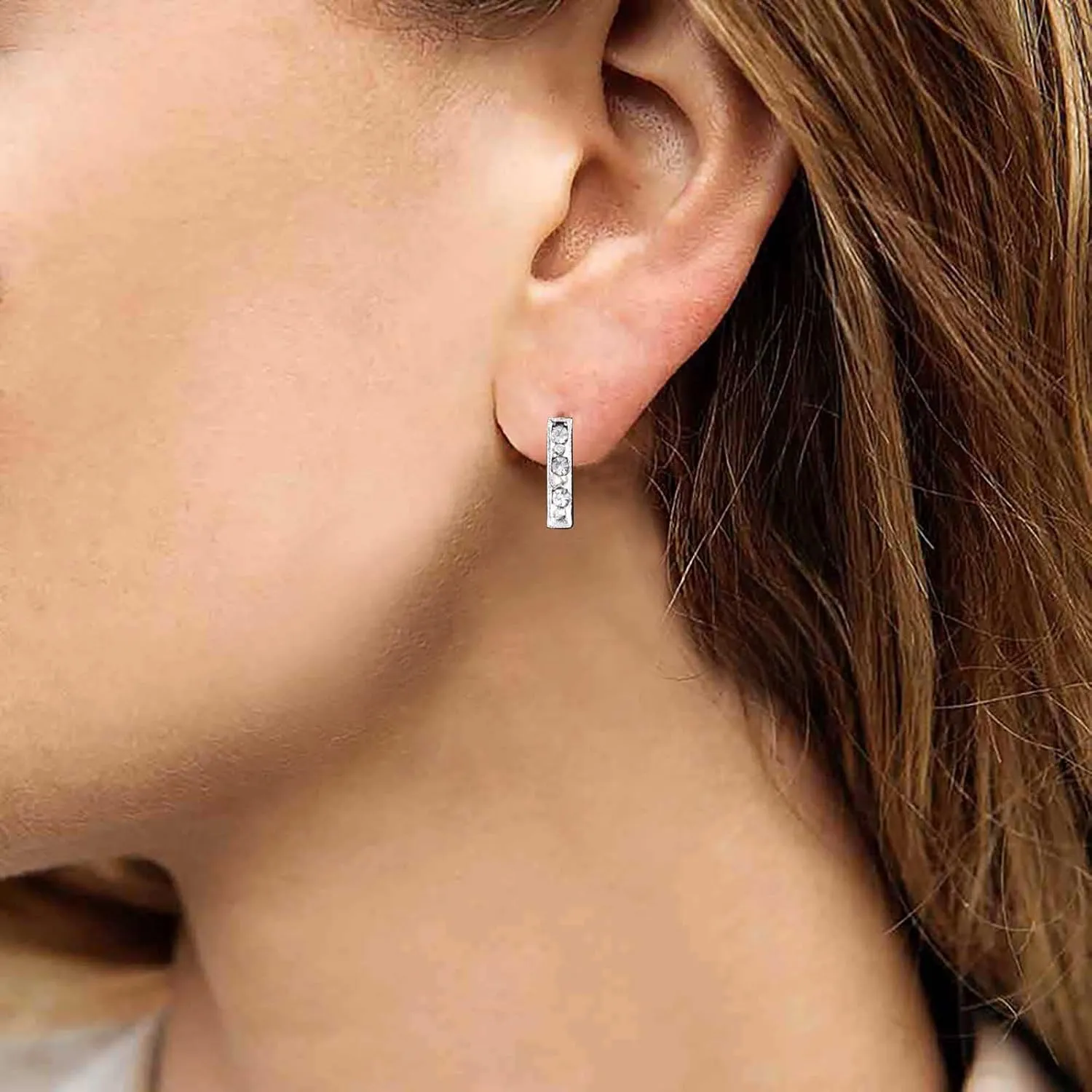 Vintage Crystal Bar Climber Earrings Rhinestone Bar Earrings Long Bar Stud Earrings Silver Minimal Stud Earrings Jewelry for Women (Long)