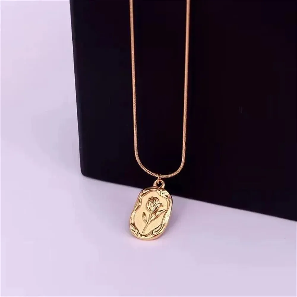 Vintage Fashion Geometric Rose Pendant Necklace For Women