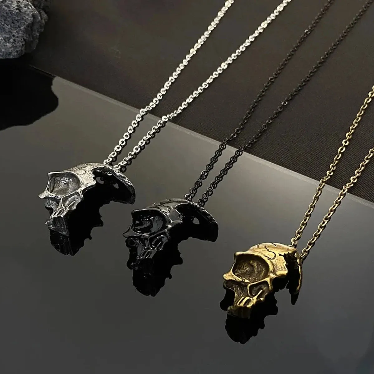 Vintage Half face Skull Necklace