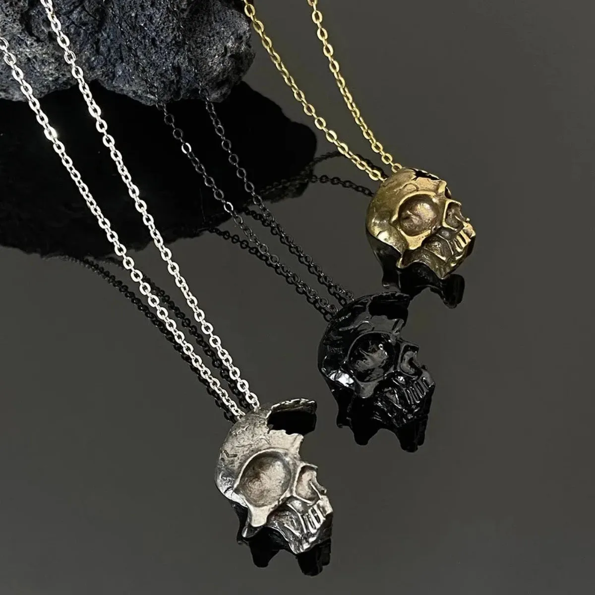Vintage Half face Skull Necklace