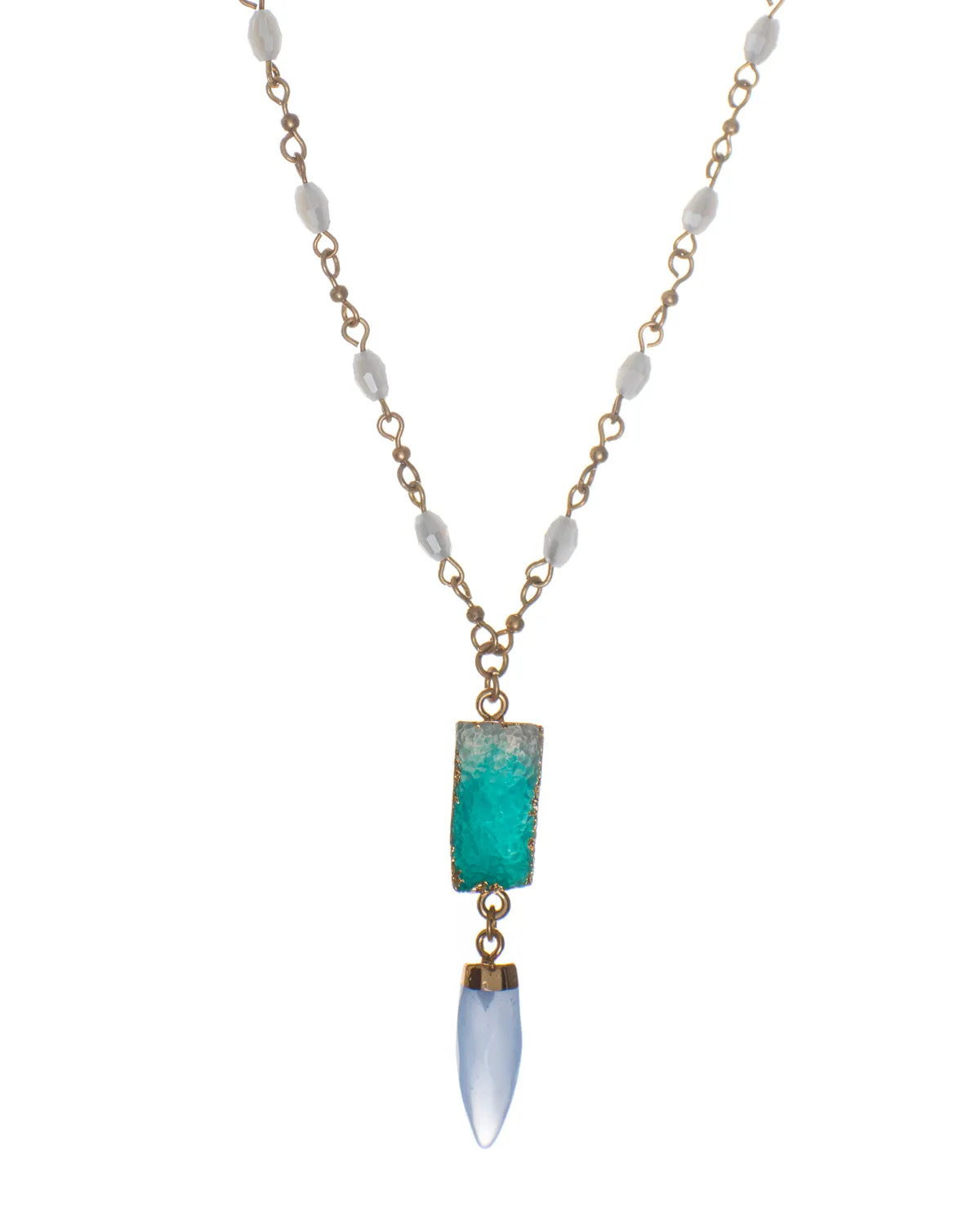 Vintage-Inspired Glass Pendant Horn Charm Long Beaded Necklace