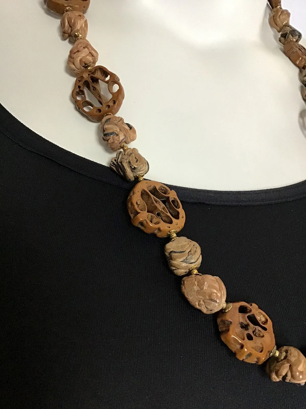 Vintage Miriam Haskell Brown Abstract Necklace