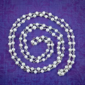 Vintage Pearl Platinum Opera Necklace