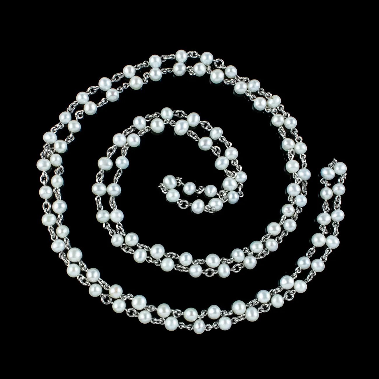 Vintage Pearl Platinum Opera Necklace