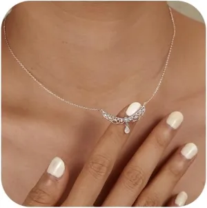 Vintage S925 Sterling Silver Crystal Lace Choker Necklace for Women Fancy CZ Teardrop Pendant Necklace Hollow Lace Rhinestone Necklaces Princess Bridal Birthday Jewelry To My Best Wife Daughter Graduation Gifts