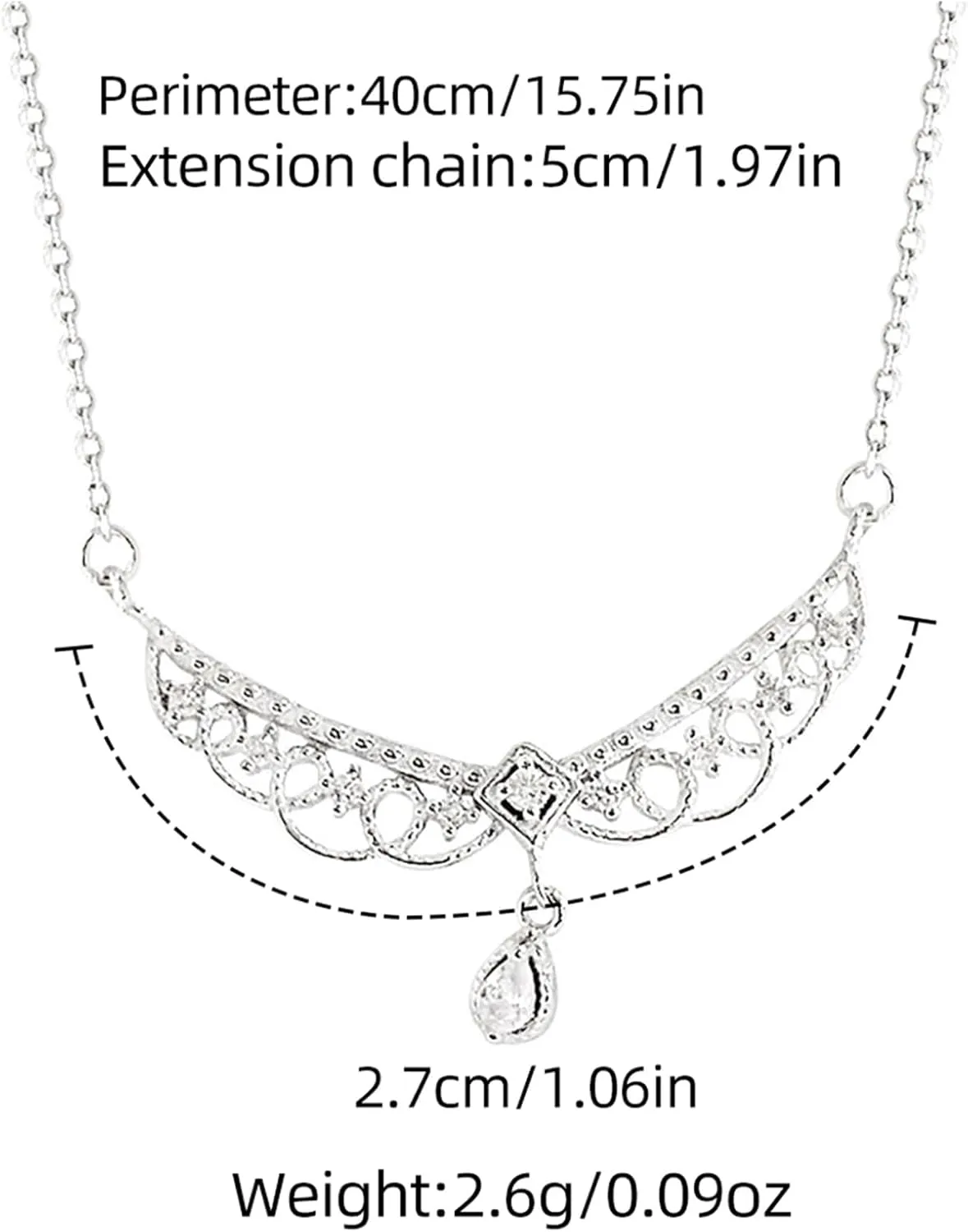 Vintage S925 Sterling Silver Crystal Lace Choker Necklace for Women Fancy CZ Teardrop Pendant Necklace Hollow Lace Rhinestone Necklaces Princess Bridal Birthday Jewelry To My Best Wife Daughter Graduation Gifts