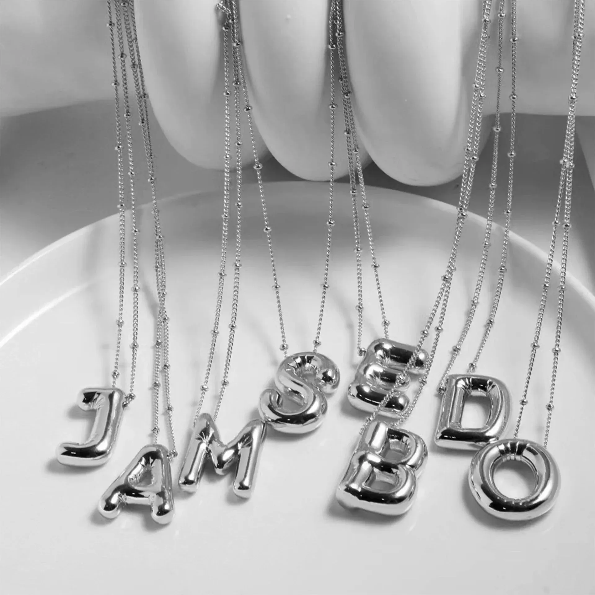 Vintage Stainless Steel Chunky Letter Necklace 18K Gold Plated