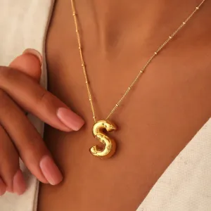 Vintage Stainless Steel Chunky Letter Necklace 18K Gold Plated
