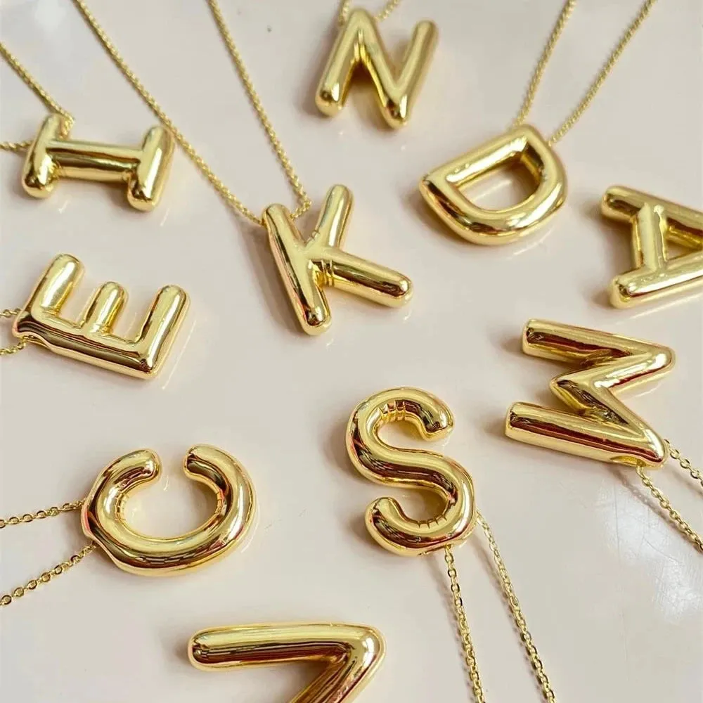Vintage Stainless Steel Chunky Letter Necklace 18K Gold Plated