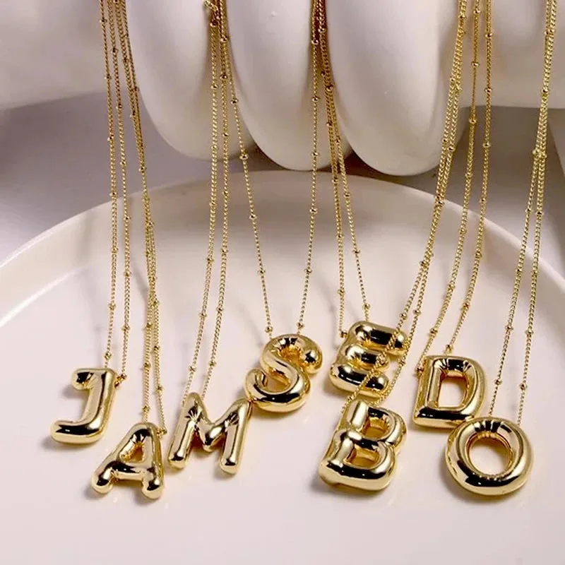 Vintage Stainless Steel Chunky Letter Necklace 18K Gold Plated