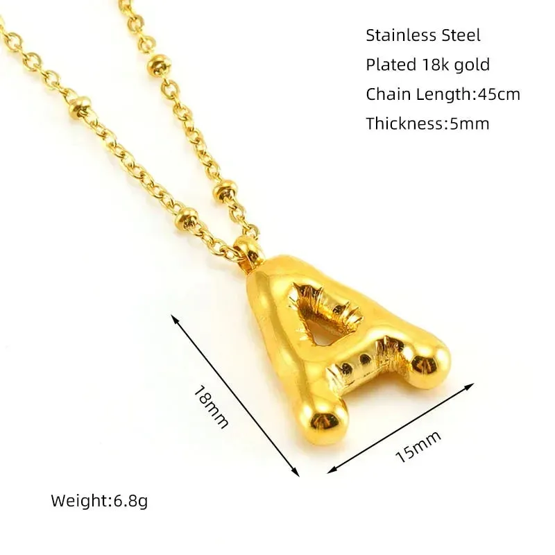 Vintage Stainless Steel Chunky Letter Necklace 18K Gold Plated