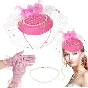 Vintage Style Tea Party Headband Set 1920s Flapper Accessories Pearl Necklace Earring