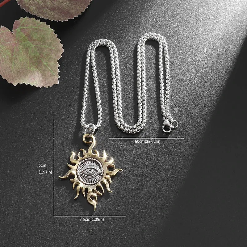 Vintage Sun Eye of God Pendant Necklace Evil Eye Gold Charm Necklace