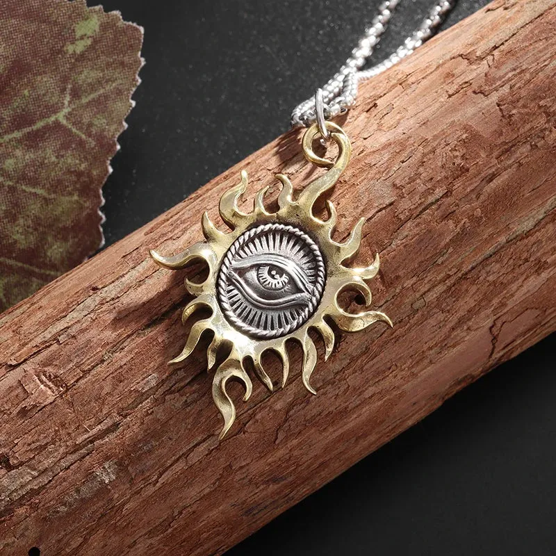 Vintage Sun Eye of God Pendant Necklace Evil Eye Gold Charm Necklace