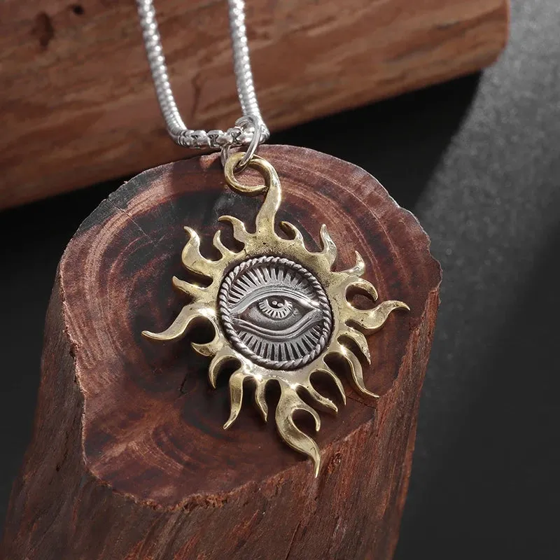Vintage Sun Eye of God Pendant Necklace Evil Eye Gold Charm Necklace