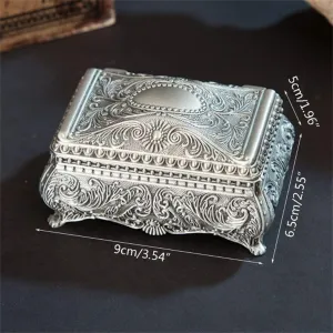 Vintage Trinket Box Rectangle Metallic Floral Small Gift Storage