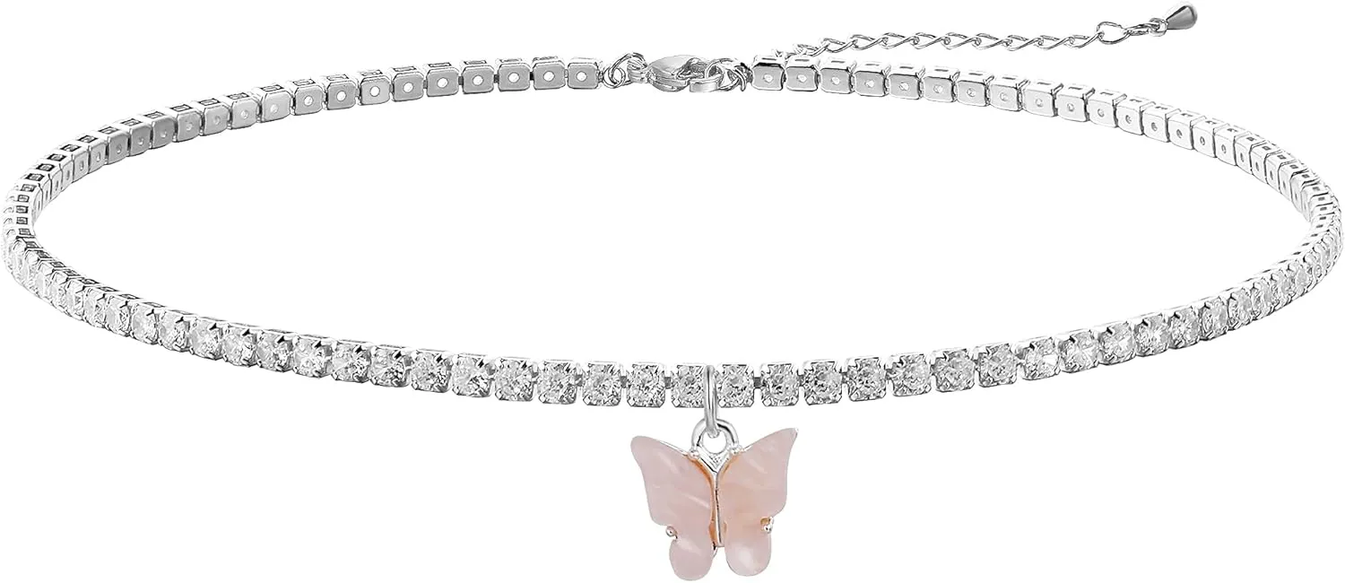VIROMY Dainty Butterfly Pendant Necklace for Women 18K Gold filled Minimalist Cubic Zirconia Butterfly Pendant Cute Gold Chain Necklaces for Women