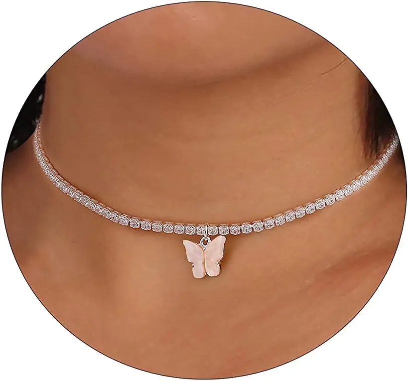 VIROMY Dainty Butterfly Pendant Necklace for Women 18K Gold filled Minimalist Cubic Zirconia Butterfly Pendant Cute Gold Chain Necklaces for Women