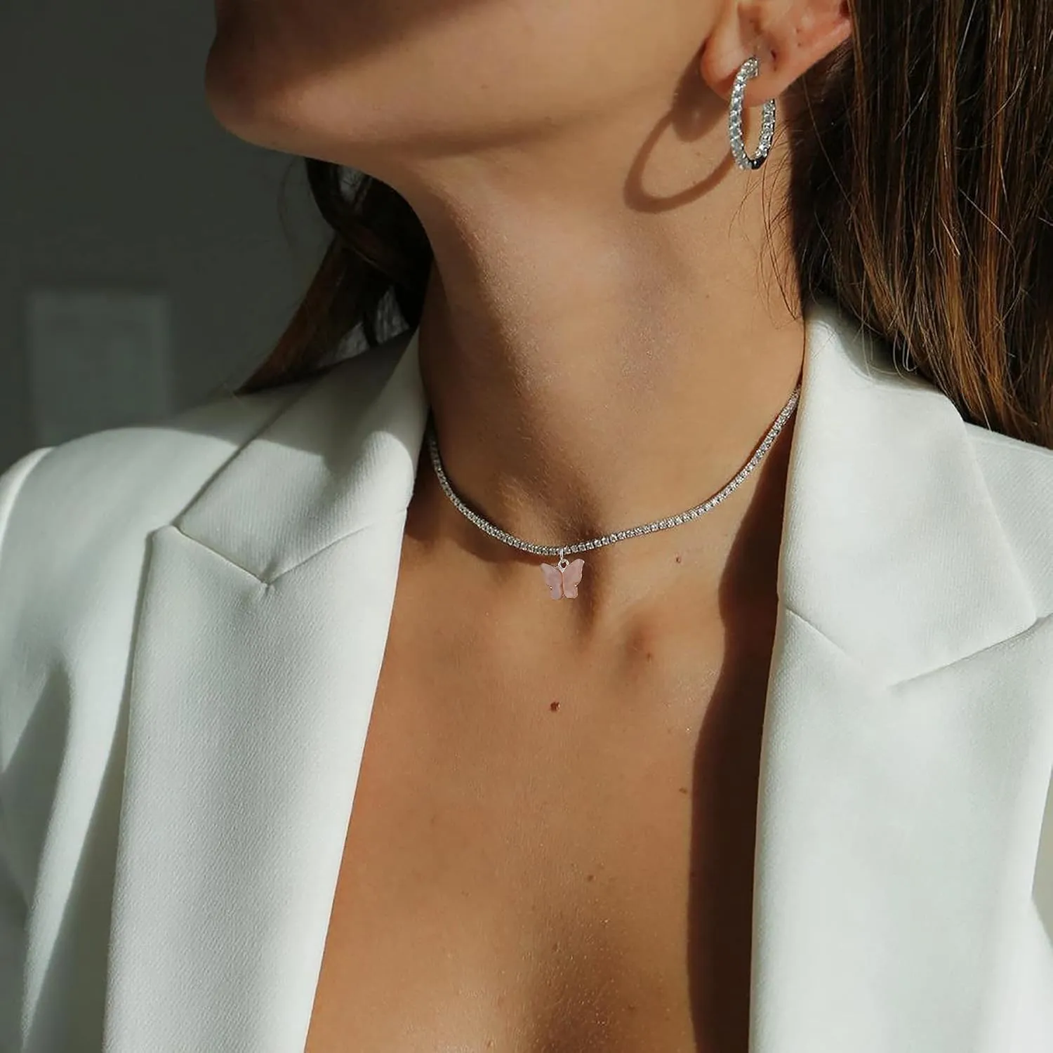 VIROMY Dainty Butterfly Pendant Necklace for Women 18K Gold filled Minimalist Cubic Zirconia Butterfly Pendant Cute Gold Chain Necklaces for Women