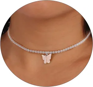 VIROMY Dainty Butterfly Pendant Necklace for Women 18K Gold filled Minimalist Cubic Zirconia Butterfly Pendant Cute Gold Chain Necklaces for Women