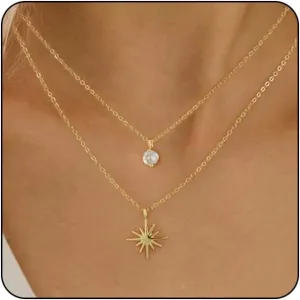 VIROMY Dainty Gold/Silver Necklaces for Women Trendy,14K Gold Plated Cubic Zirconia Diamond Pendant Choker Necklace Layered Adjustable Necklace for Women Everyday Fashion Jewelry Gifts