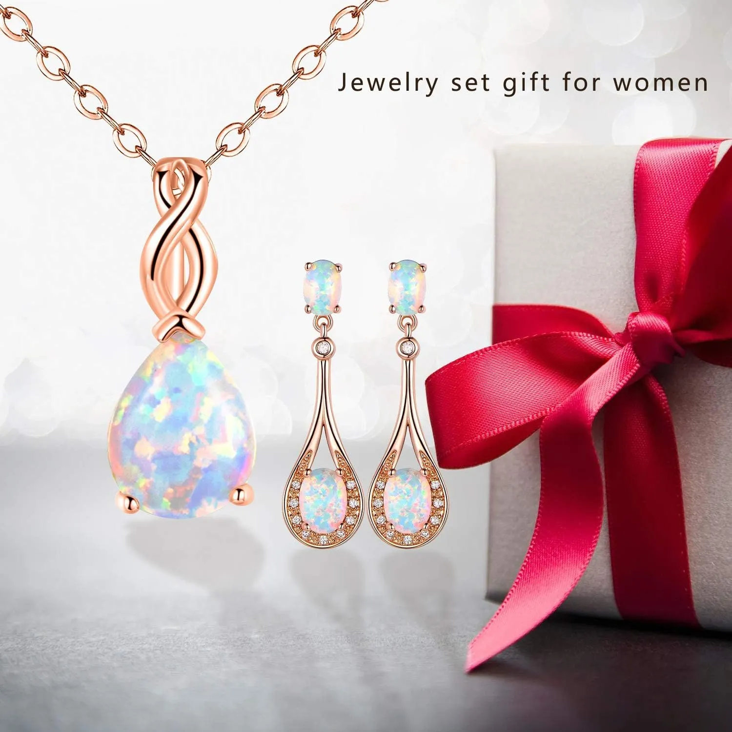 VOLUKA White Fire Opal Pendant Necklace for Women Gemstone Birthstone Jewelry Gifts for Girls …