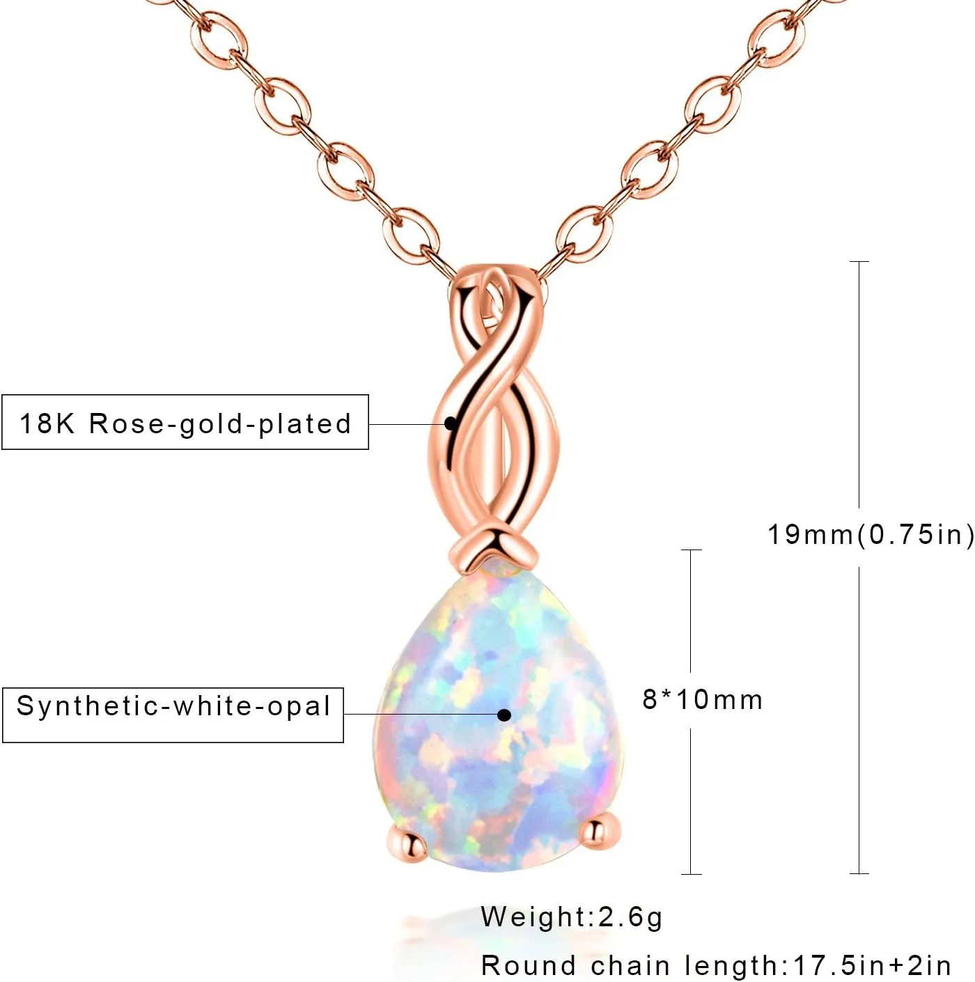 VOLUKA White Fire Opal Pendant Necklace for Women Gemstone Birthstone Jewelry Gifts for Girls …