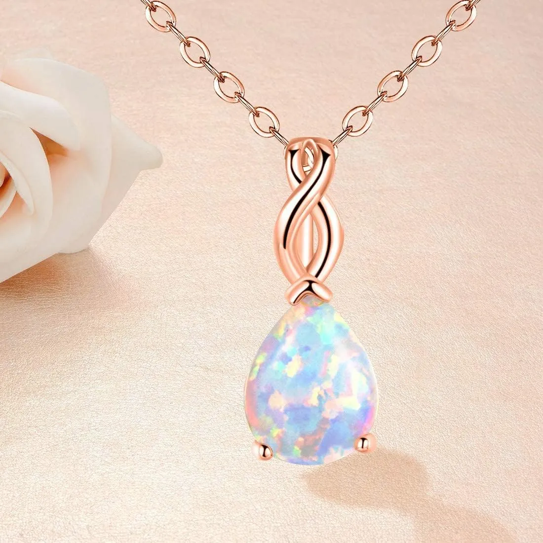 VOLUKA White Fire Opal Pendant Necklace for Women Gemstone Birthstone Jewelry Gifts for Girls …