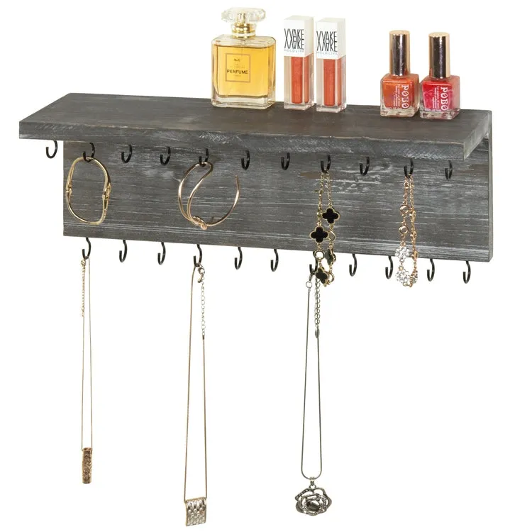 Wall Mounted Gray Wood Jewelry Organizer Shelf