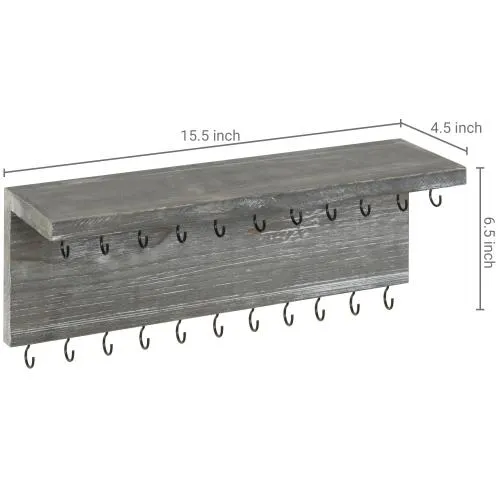 Wall Mounted Gray Wood Jewelry Organizer Shelf