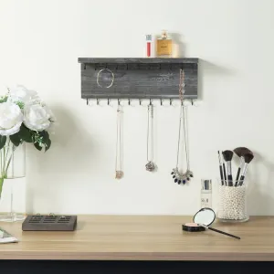 Wall Mounted Gray Wood Jewelry Organizer Shelf