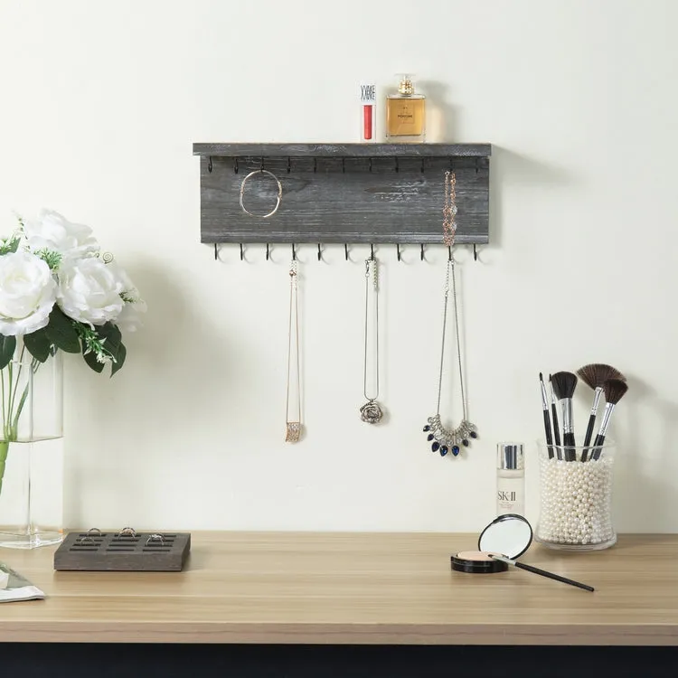 Wall Mounted Gray Wood Jewelry Organizer Shelf