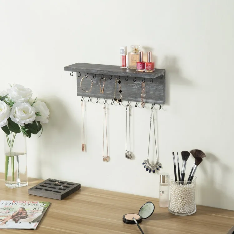 Wall Mounted Gray Wood Jewelry Organizer Shelf