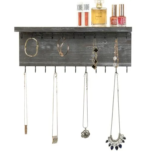 Wall Mounted Gray Wood Jewelry Organizer Shelf