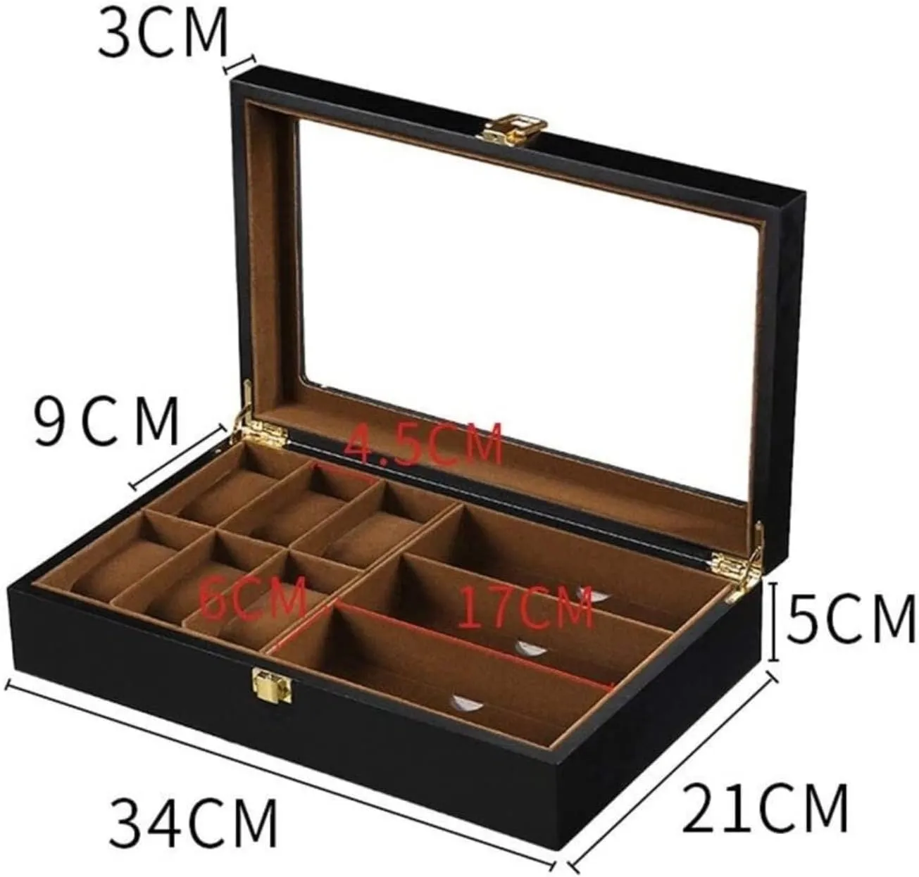 Watch Box Single For Men And Women Watch Display Holder Clear Lid 6 Grids Watch Box 3 Pieces Eyeglasses Storage Eyewear Display Holder Case Luxury Watch Case Display Organizer