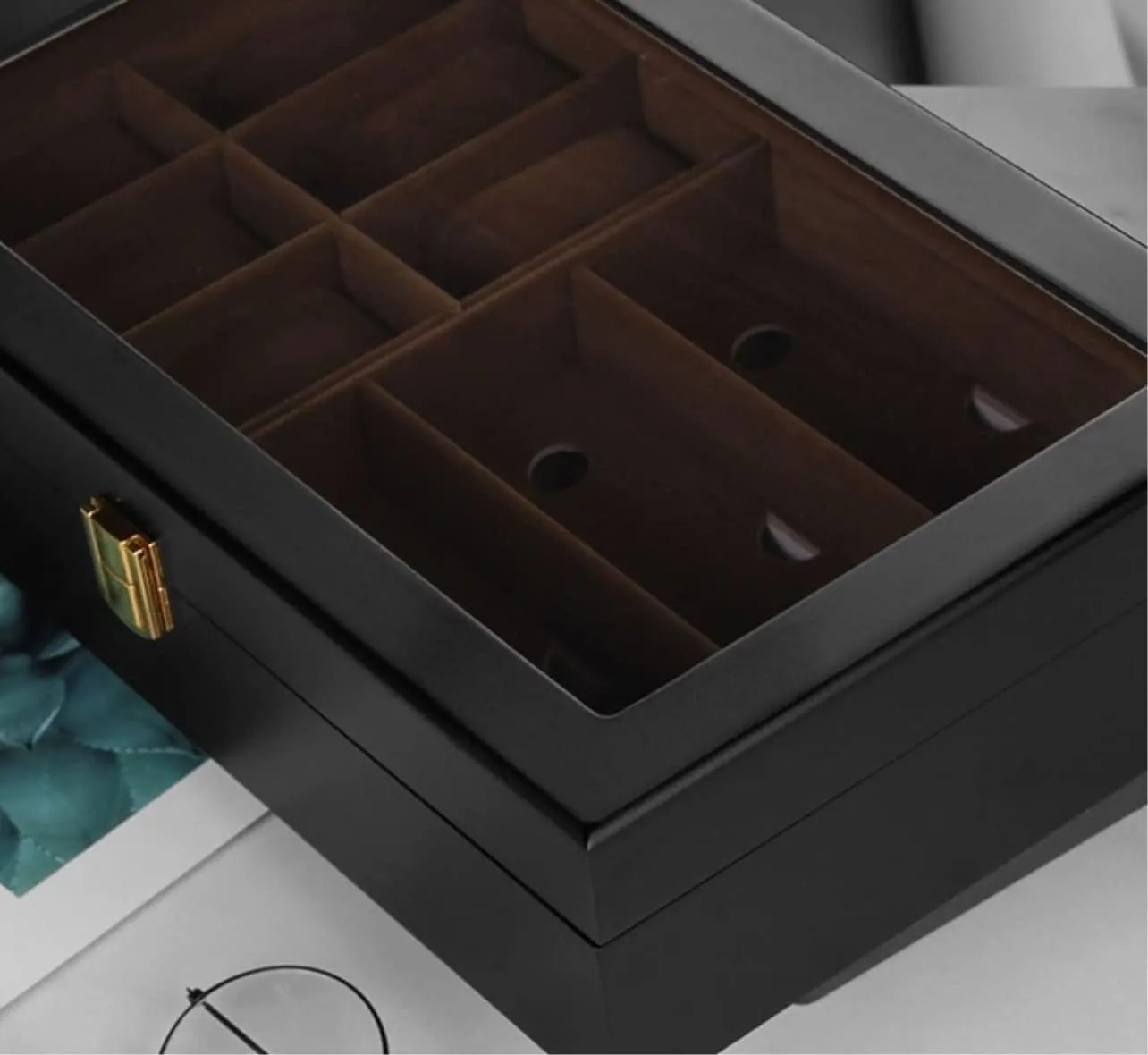 Watch Box Single For Men And Women Watch Display Holder Clear Lid 6 Grids Watch Box 3 Pieces Eyeglasses Storage Eyewear Display Holder Case Luxury Watch Case Display Organizer