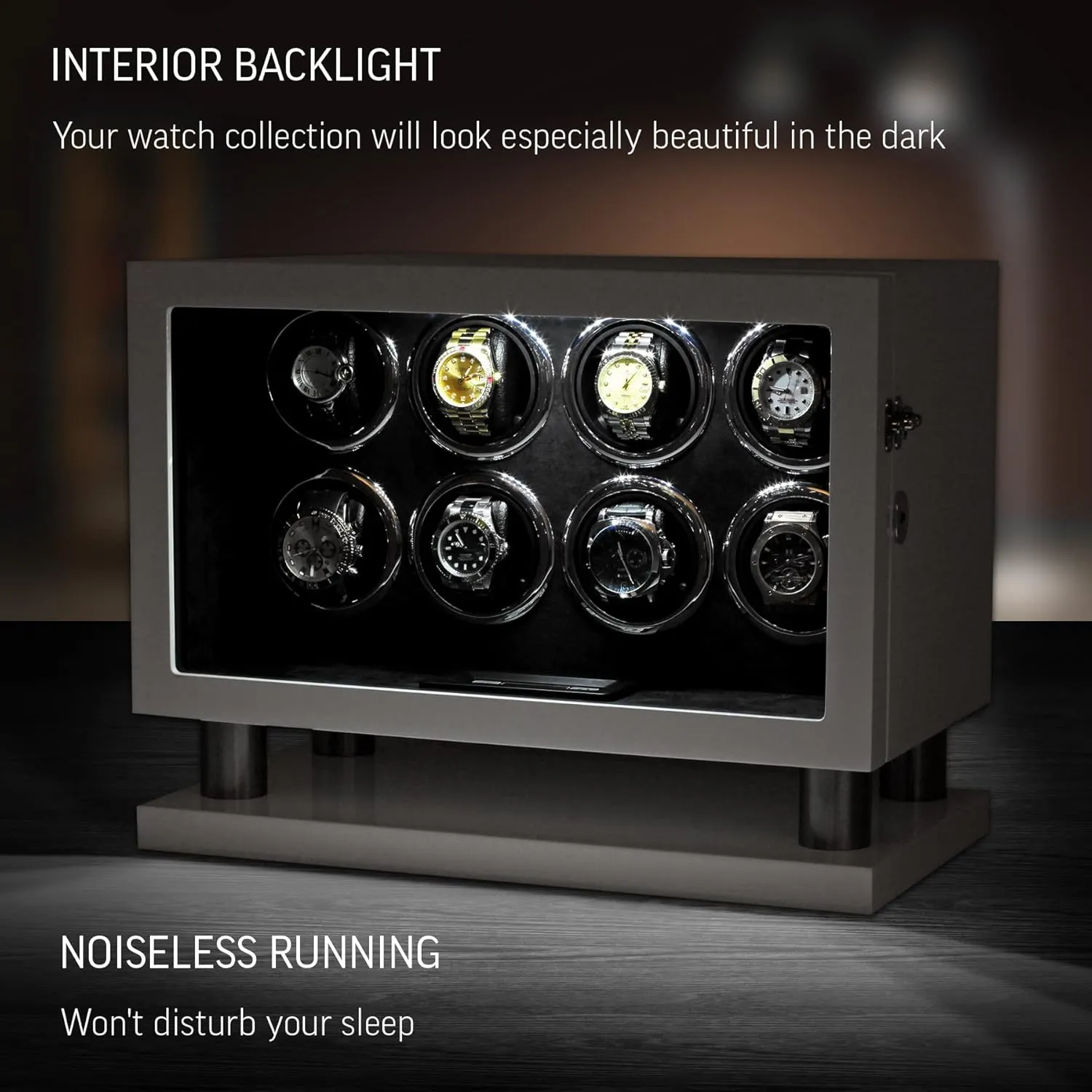 Watch Winder for 8 Automatic Watches with Interior Light and LCD Touchscreen Control