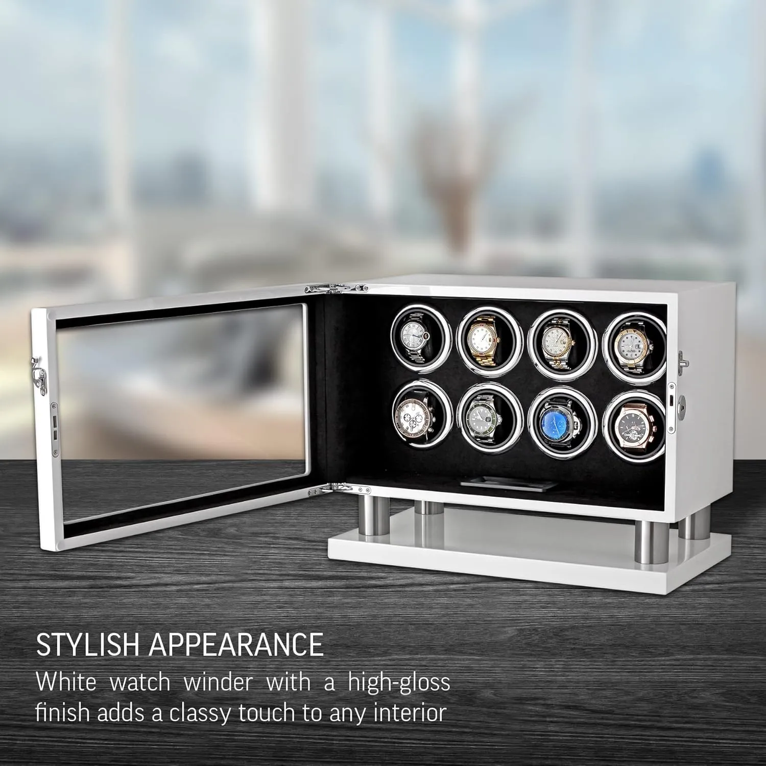 Watch Winder for 8 Automatic Watches with Interior Light and LCD Touchscreen Control