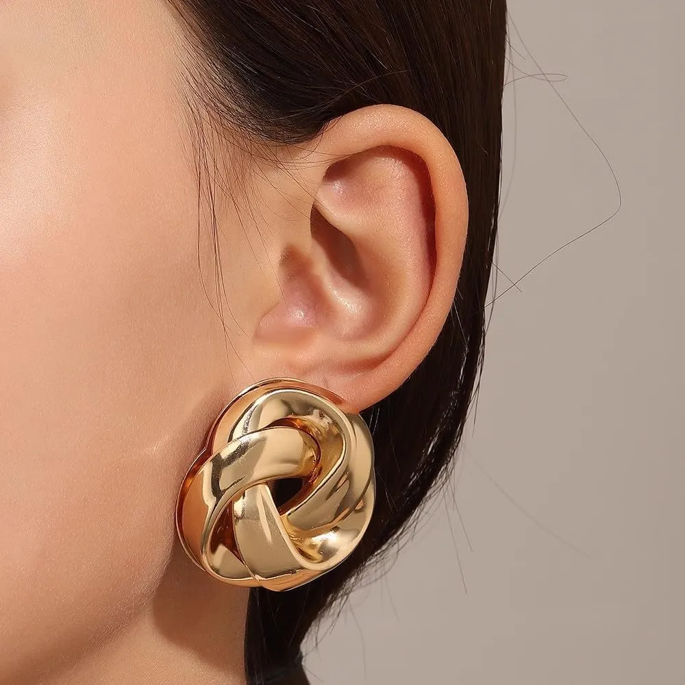 WCRAZYE Gold Statement Geometric Earrings for Women Minimalist Drop Statement Earrings Chunky Gold Knot Link Geometric Earrings Fashion Link Earring Jewelry Gifts