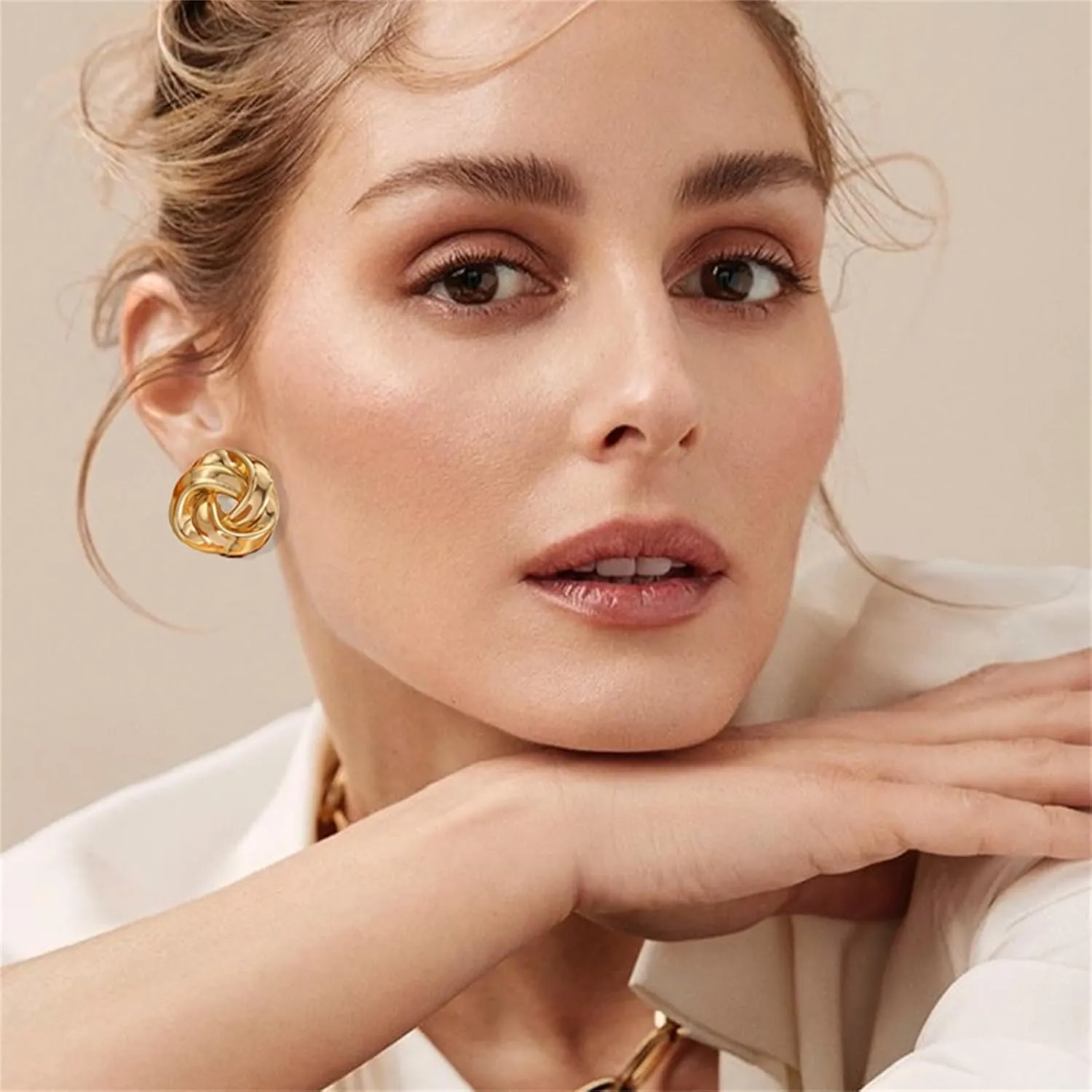 WCRAZYE Gold Statement Geometric Earrings for Women Minimalist Drop Statement Earrings Chunky Gold Knot Link Geometric Earrings Fashion Link Earring Jewelry Gifts