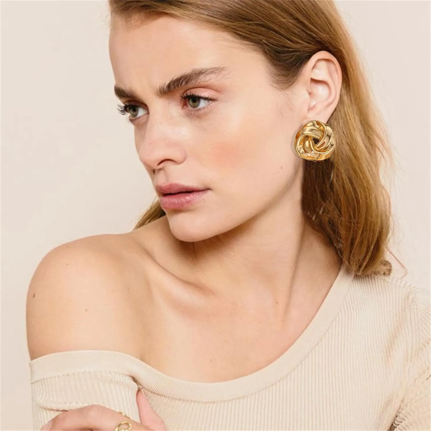 WCRAZYE Gold Statement Geometric Earrings for Women Minimalist Drop Statement Earrings Chunky Gold Knot Link Geometric Earrings Fashion Link Earring Jewelry Gifts