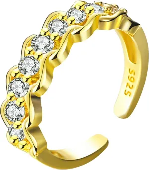 Wedding Bands Ring Stacking for Women Teen Girls Preppy Y2k-Aesthetic Jewelry Fashion Opening Finger Light Personality Ring Joint Adjustable Luxury Diamond Ring Promise Band Fingering (Gold, One Size)