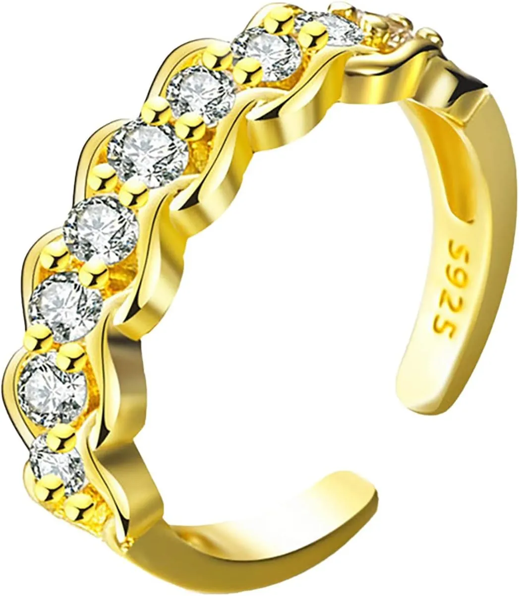 Wedding Bands Ring Stacking for Women Teen Girls Preppy Y2k-Aesthetic Jewelry Fashion Opening Finger Light Personality Ring Joint Adjustable Luxury Diamond Ring Promise Band Fingering (Gold, One Size)