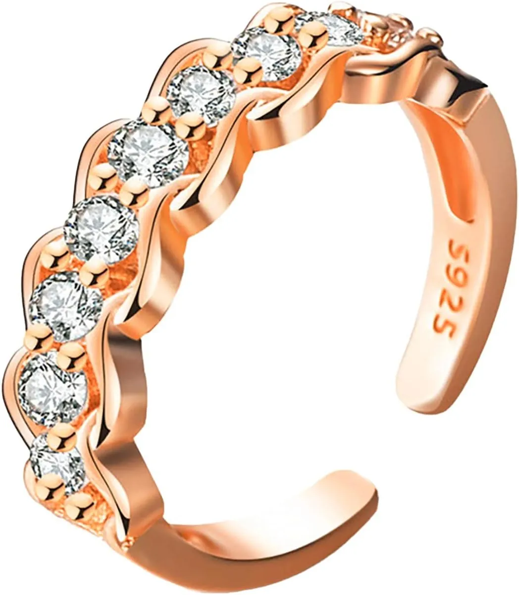 Wedding Bands Ring Stacking for Women Teen Girls Preppy Y2k-Aesthetic Jewelry Fashion Opening Finger Light Personality Ring Joint Adjustable Luxury Diamond Ring Promise Band (Rose Gold, One Size)