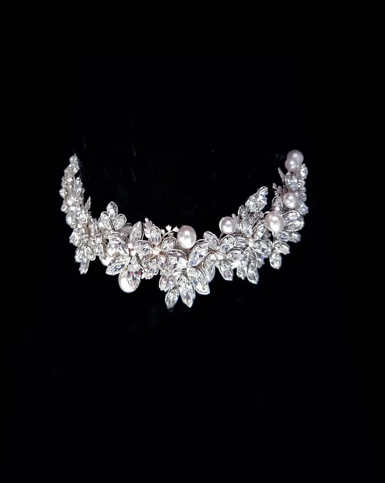Wedding Necklaces and Chokers - mega encrusted crystal with touch of pearl choker - Titania by Kezani