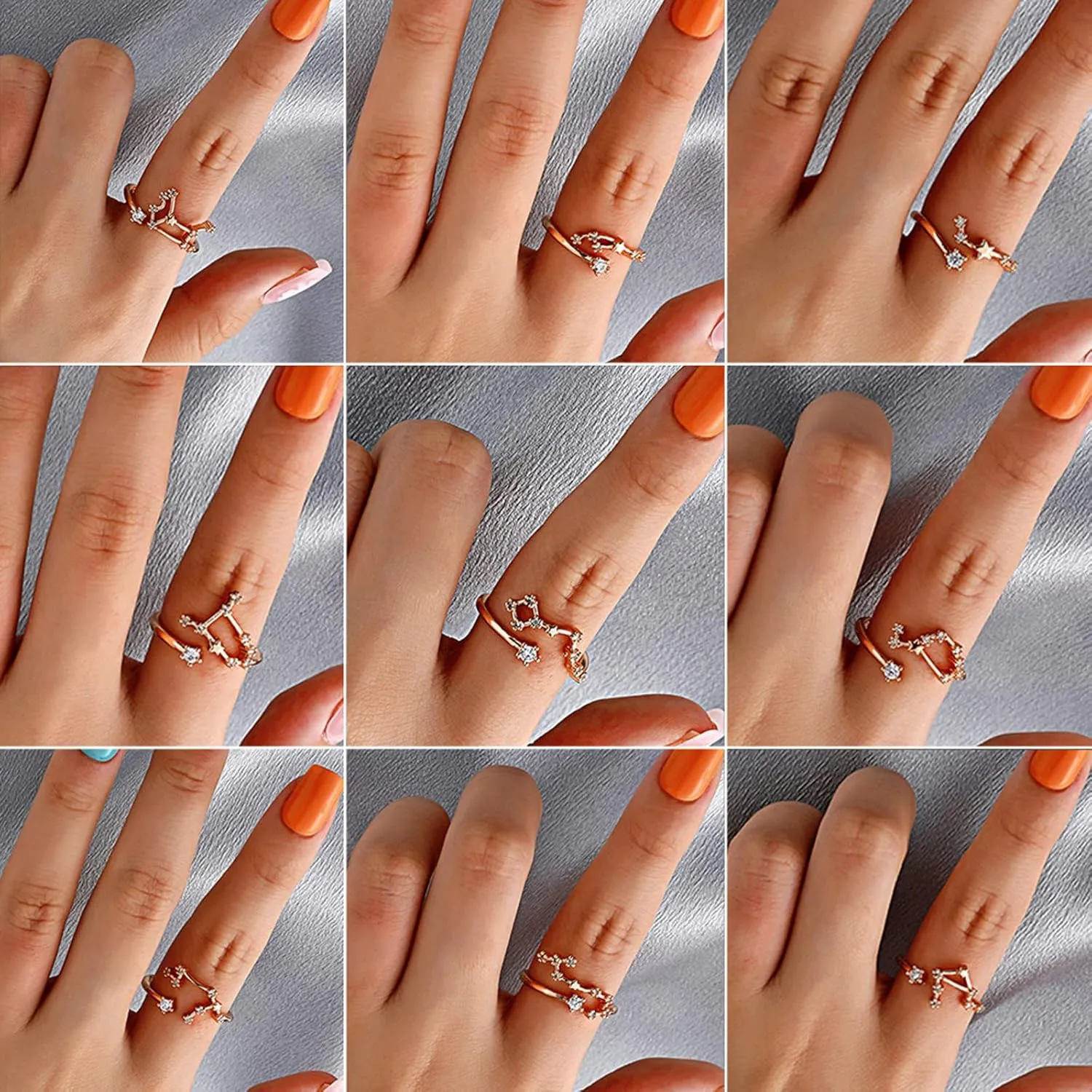 Wedding Promise Ring for Her Zodiac Ring 12 Constellation Ring Adjustable Horoscop Collection Birthday Ring Gift for Women Teens Girls -Stament Jewelry Xmas Birthday Gifts (F, One Size)