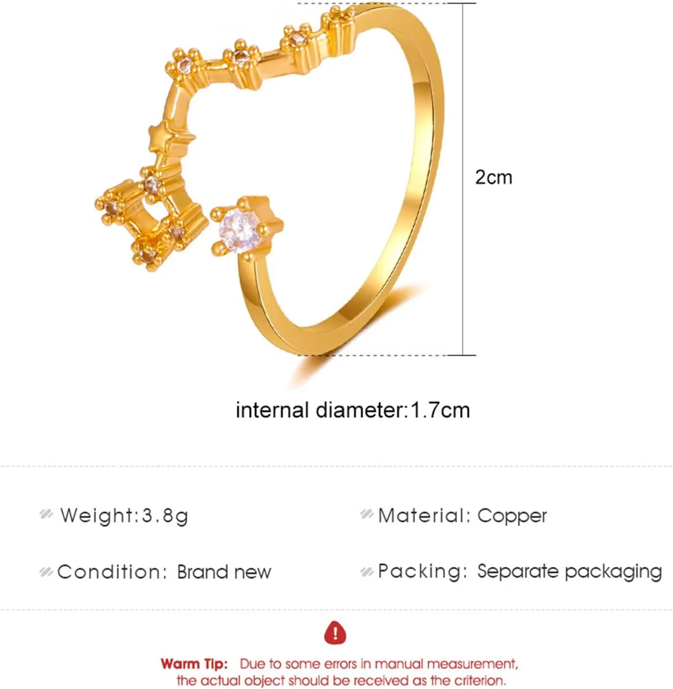 Wedding Promise Ring for Her Zodiac Ring 12 Constellation Ring Adjustable Horoscop Collection Birthday Ring Gift for Women Teens Girls -Stament Jewelry Xmas Birthday Gifts (F, One Size)
