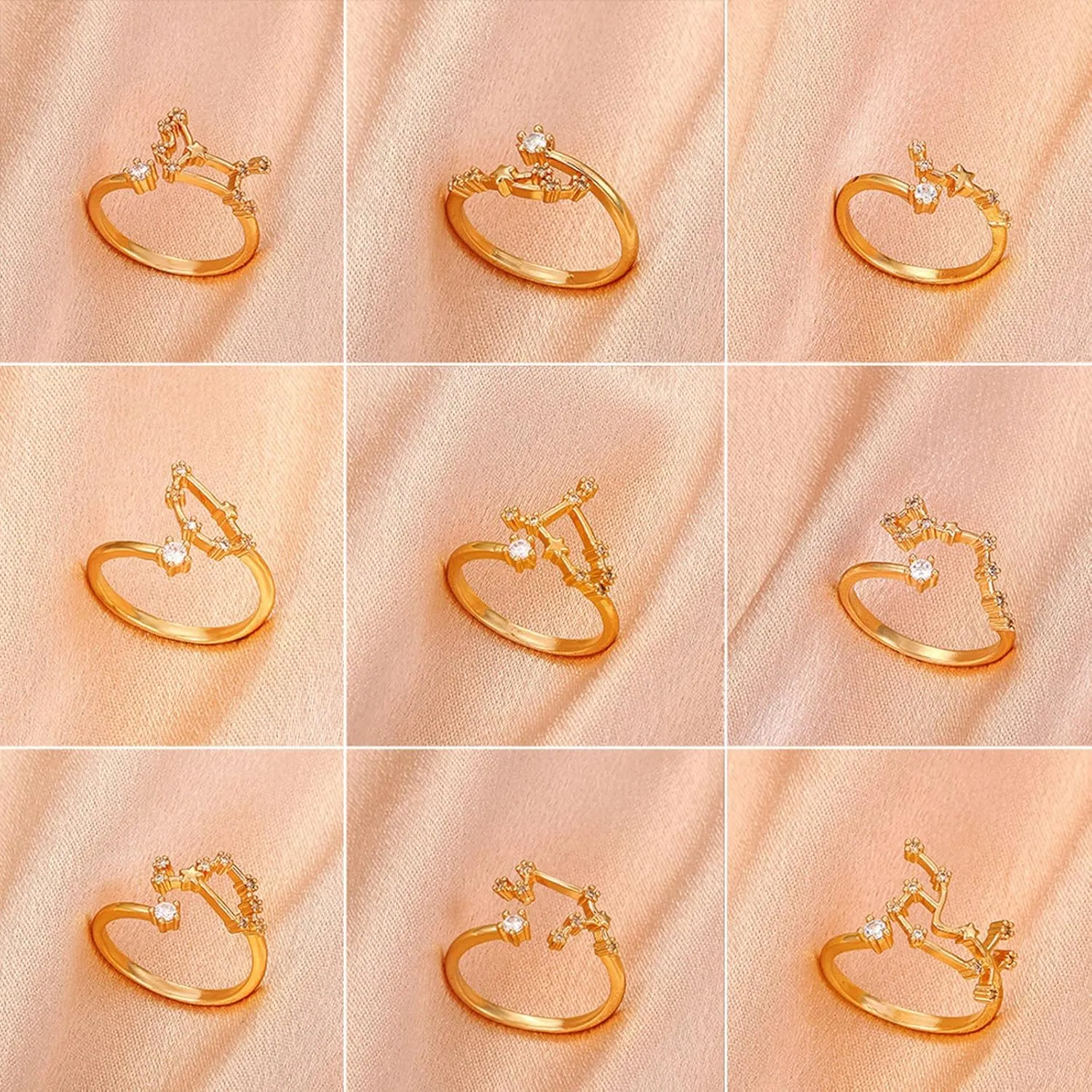 Wedding Promise Ring for Her Zodiac Ring 12 Constellation Ring Adjustable Horoscop Collection Birthday Ring Gift for Women Teens Girls -Stament Jewelry Xmas Birthday Gifts (F, One Size)